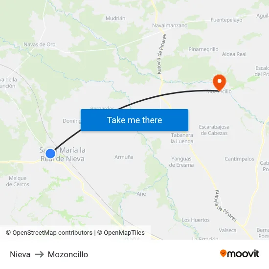 Nieva to Mozoncillo map