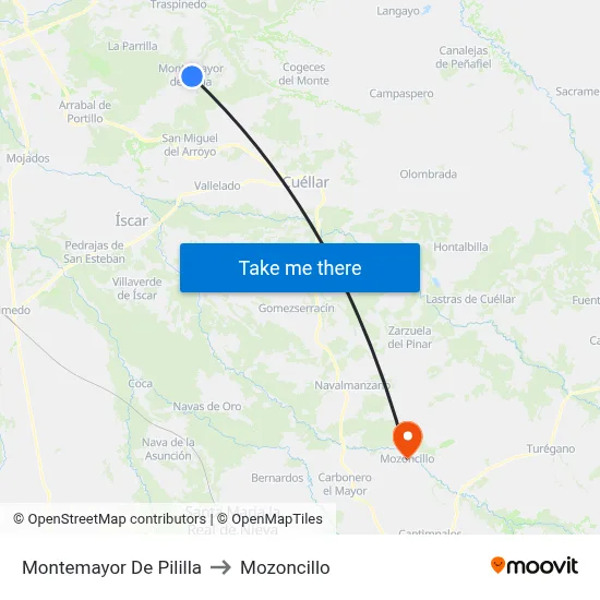 Montemayor De Pililla to Mozoncillo map