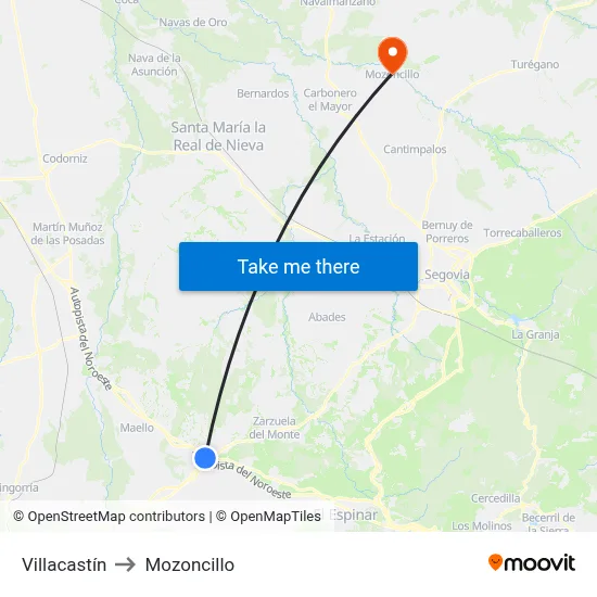 Villacastín to Mozoncillo map