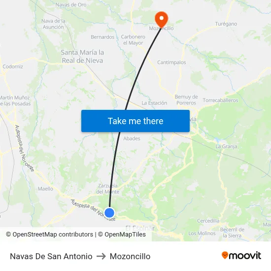 Navas De San Antonio to Mozoncillo map
