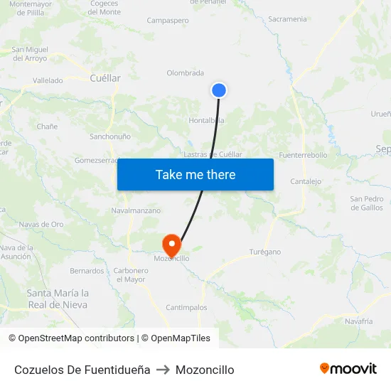 Cozuelos De Fuentidueña to Mozoncillo map