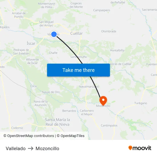 Vallelado to Mozoncillo map