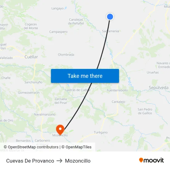 Cuevas De Provanco to Mozoncillo map