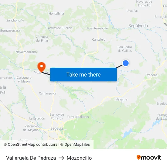 Valleruela De Pedraza to Mozoncillo map