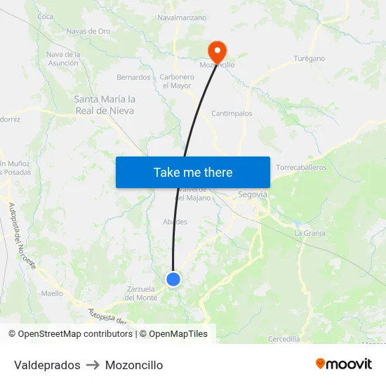 Valdeprados to Mozoncillo map