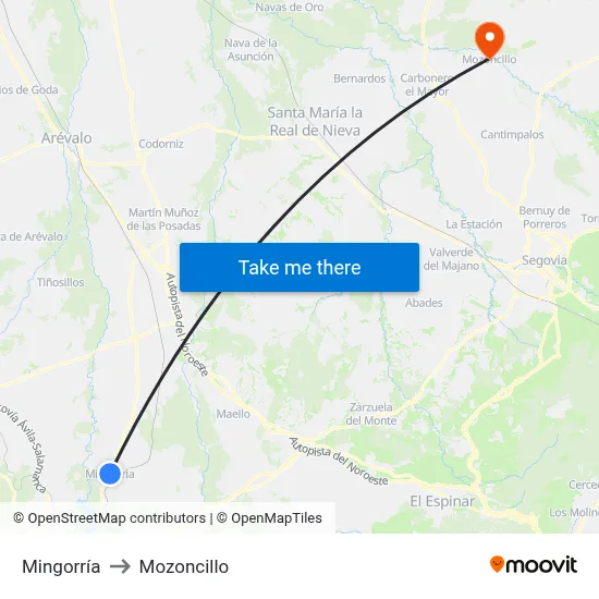 Mingorría to Mozoncillo map