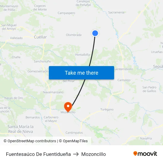 Fuentesaúco De Fuentidueña to Mozoncillo map