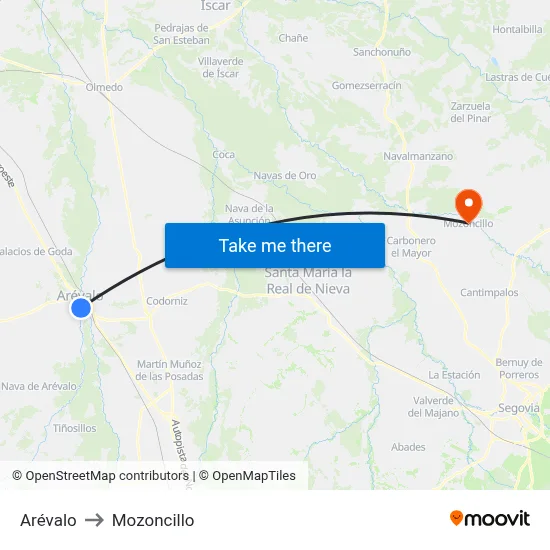 Arévalo to Mozoncillo map