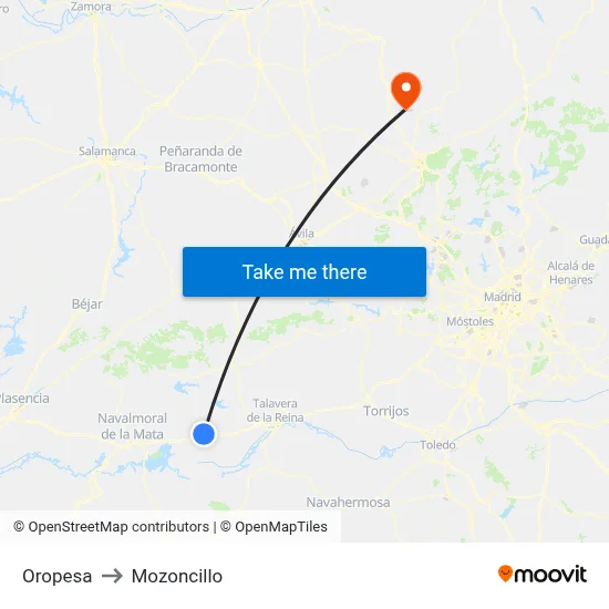 Oropesa to Mozoncillo map