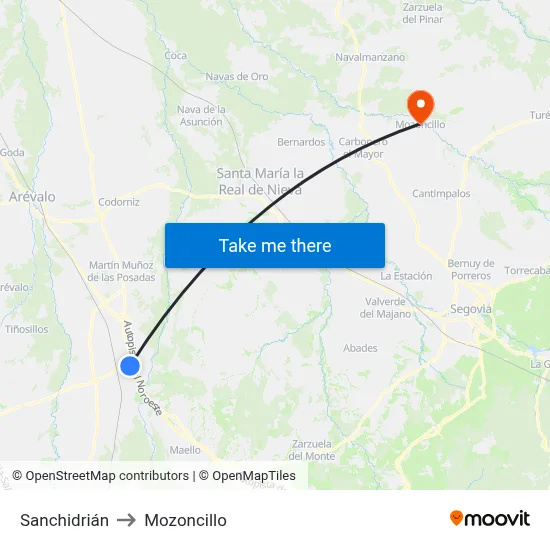 Sanchidrián to Mozoncillo map