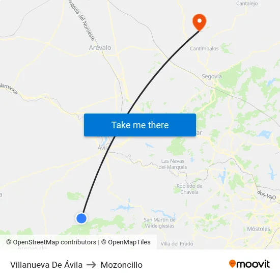 Villanueva De Ávila to Mozoncillo map