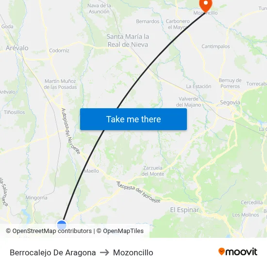 Berrocalejo De Aragona to Mozoncillo map