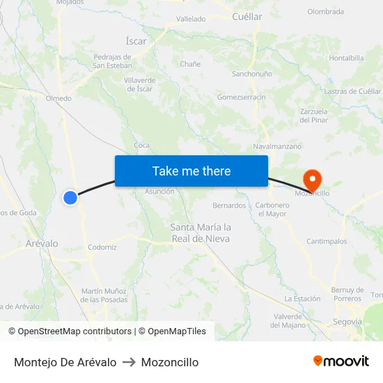 Montejo De Arévalo to Mozoncillo map