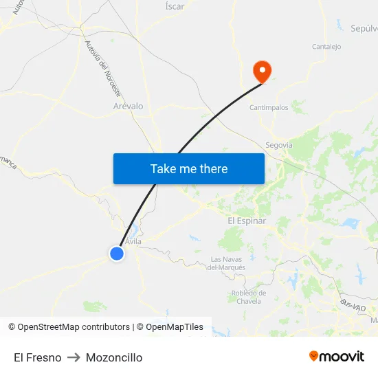 El Fresno to Mozoncillo map