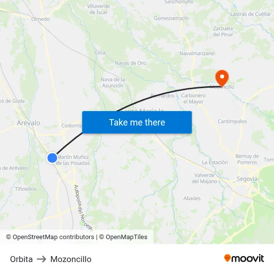 Orbita to Mozoncillo map