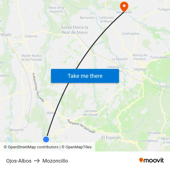 Ojos-Albos to Mozoncillo map