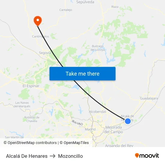 Alcalá De Henares to Mozoncillo map