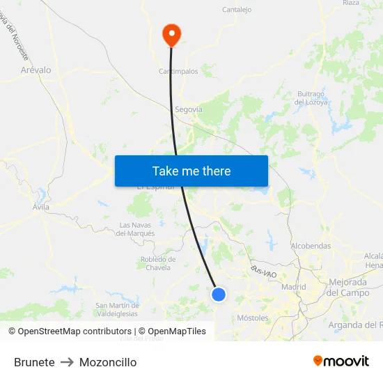 Brunete to Mozoncillo map