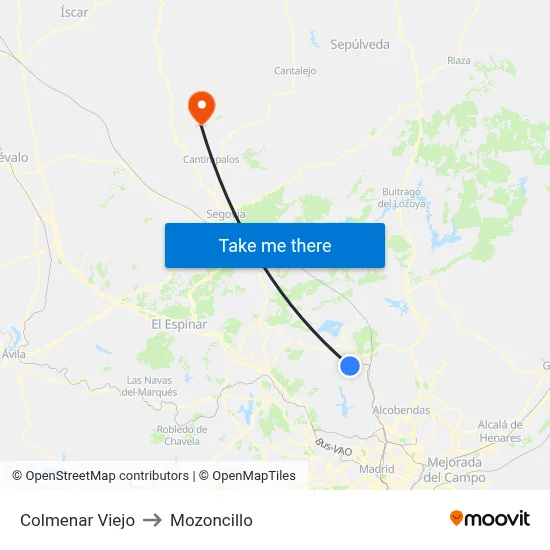 Colmenar Viejo to Mozoncillo map