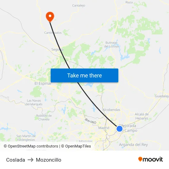 Coslada to Mozoncillo map