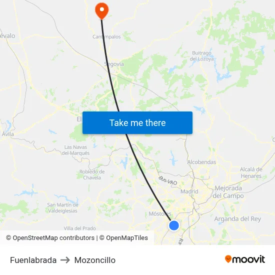Fuenlabrada to Mozoncillo map