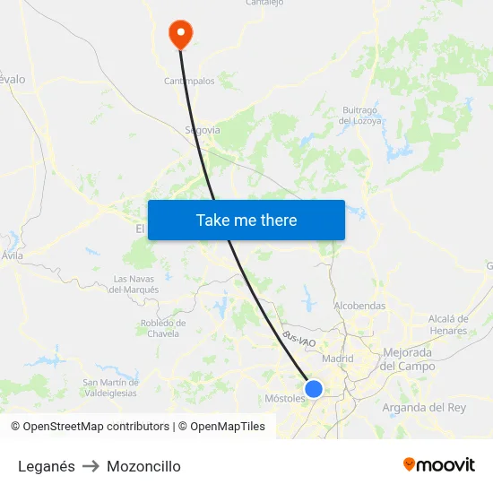 Leganés to Mozoncillo map