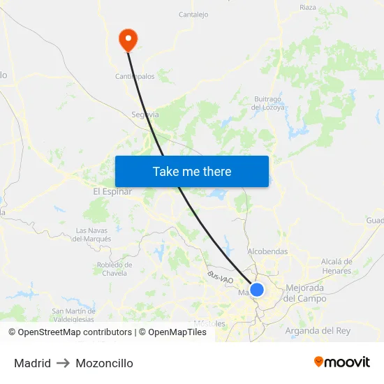 Madrid to Mozoncillo map