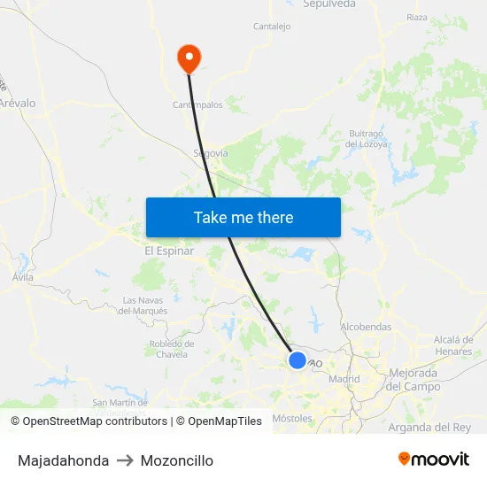 Majadahonda to Mozoncillo map