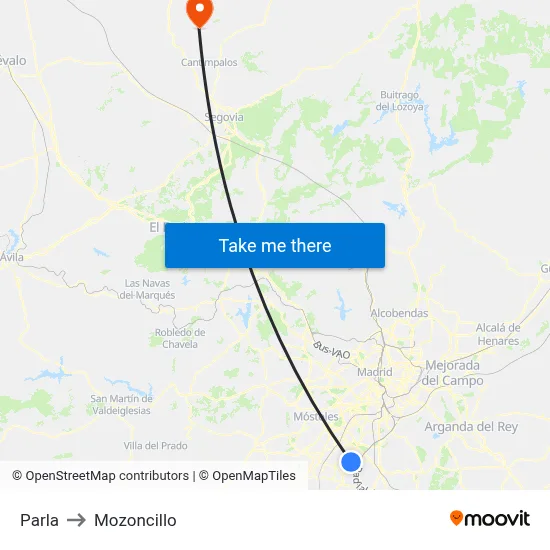 Parla to Mozoncillo map
