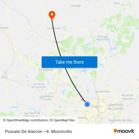 Pozuelo De Alarcón to Mozoncillo map