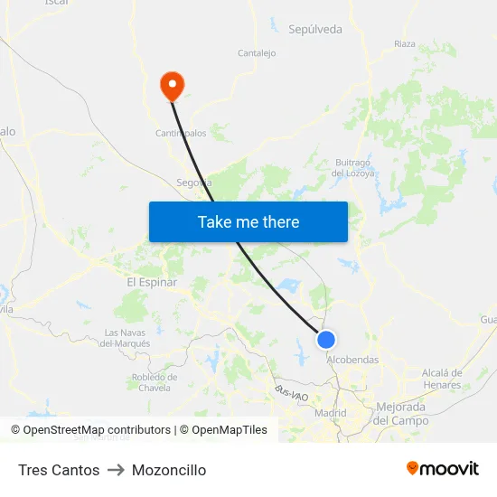 Tres Cantos to Mozoncillo map