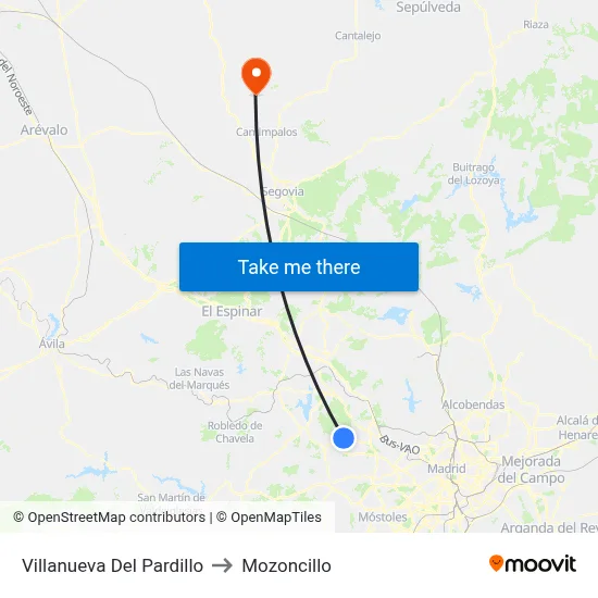 Villanueva Del Pardillo to Mozoncillo map