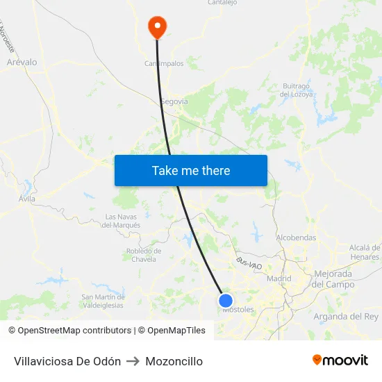 Villaviciosa De Odón to Mozoncillo map