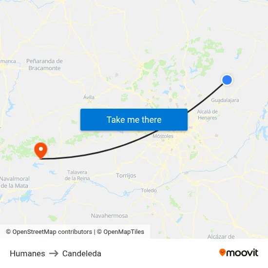 Humanes to Candeleda map