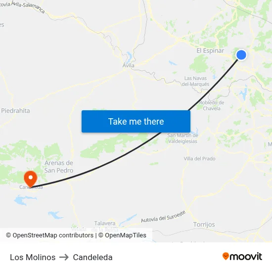 Los Molinos to Candeleda map