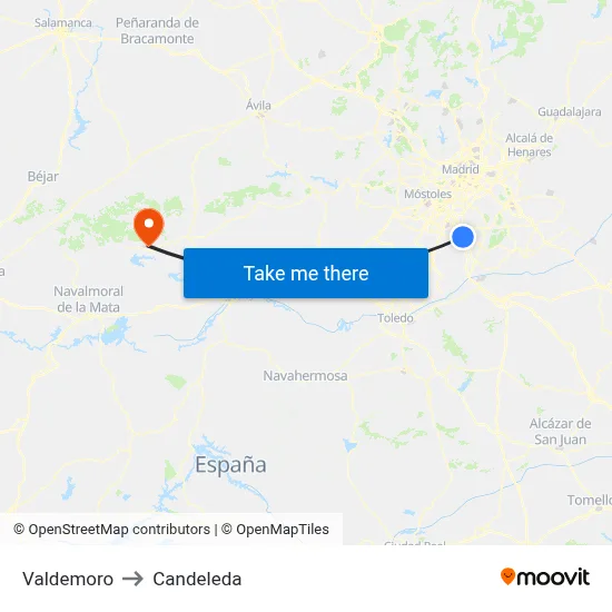 Valdemoro to Candeleda map