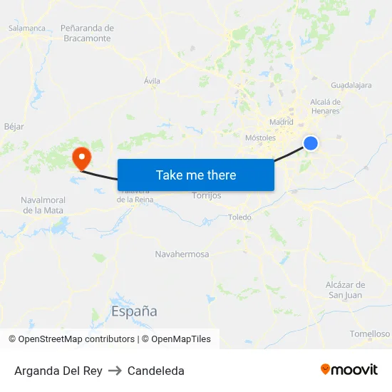 Arganda Del Rey to Candeleda map