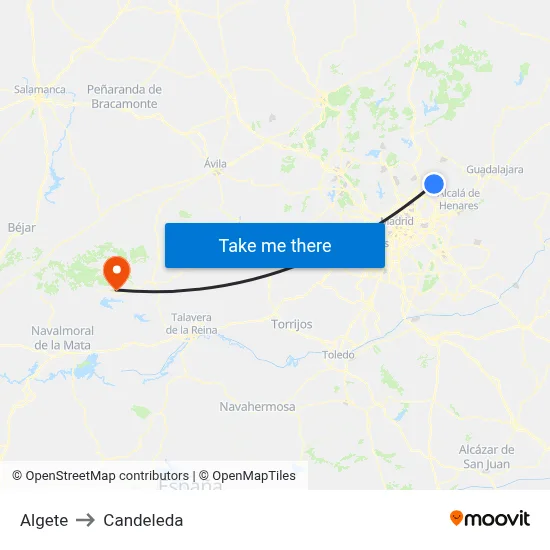 Algete to Candeleda map