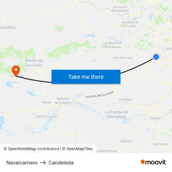 Navalcarnero to Candeleda map
