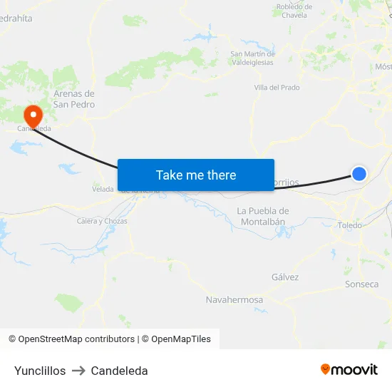 Yunclillos to Candeleda map
