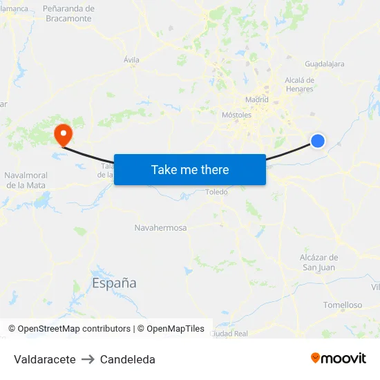 Valdaracete to Candeleda map