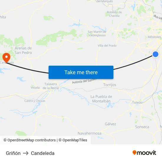 Griñón to Candeleda map