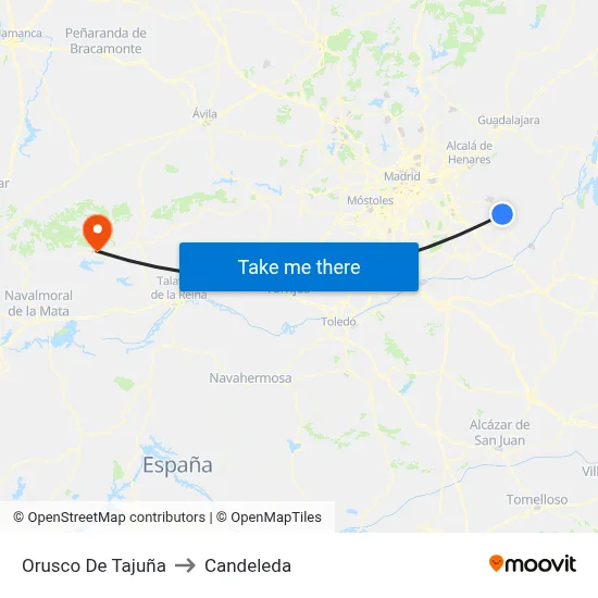Orusco De Tajuña to Candeleda map