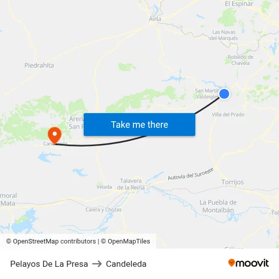 Pelayos De La Presa to Candeleda map