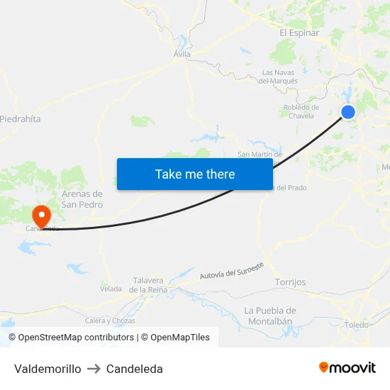 Valdemorillo to Candeleda map