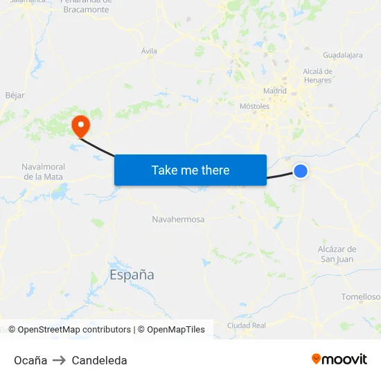 Ocaña to Candeleda map