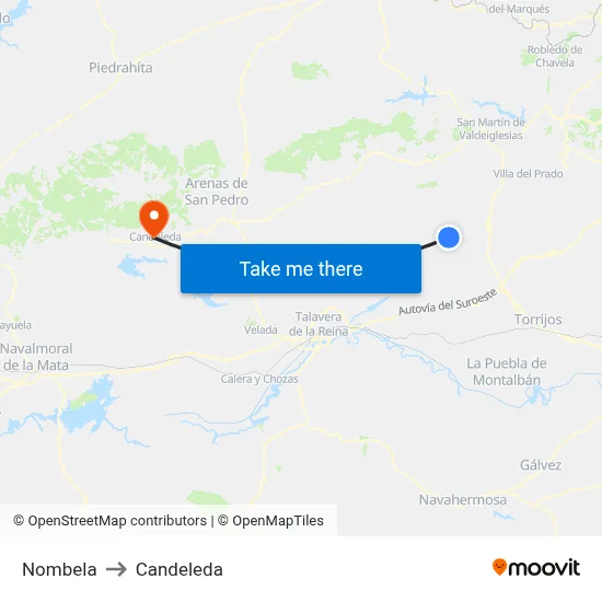 Nombela to Candeleda map