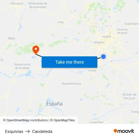 Esquivias to Candeleda map