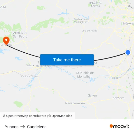 Yuncos to Candeleda map