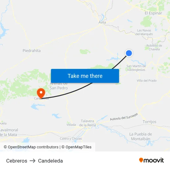 Cebreros to Candeleda map
